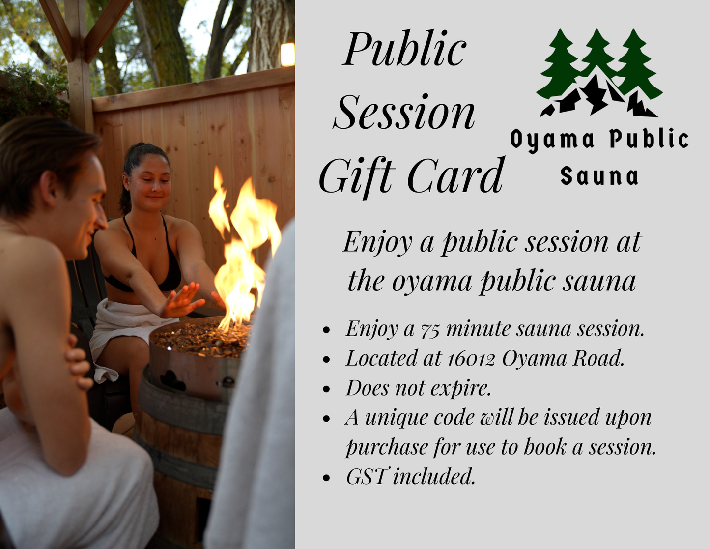 Public Sauna Session Gift Card – Oyama Public Sauna