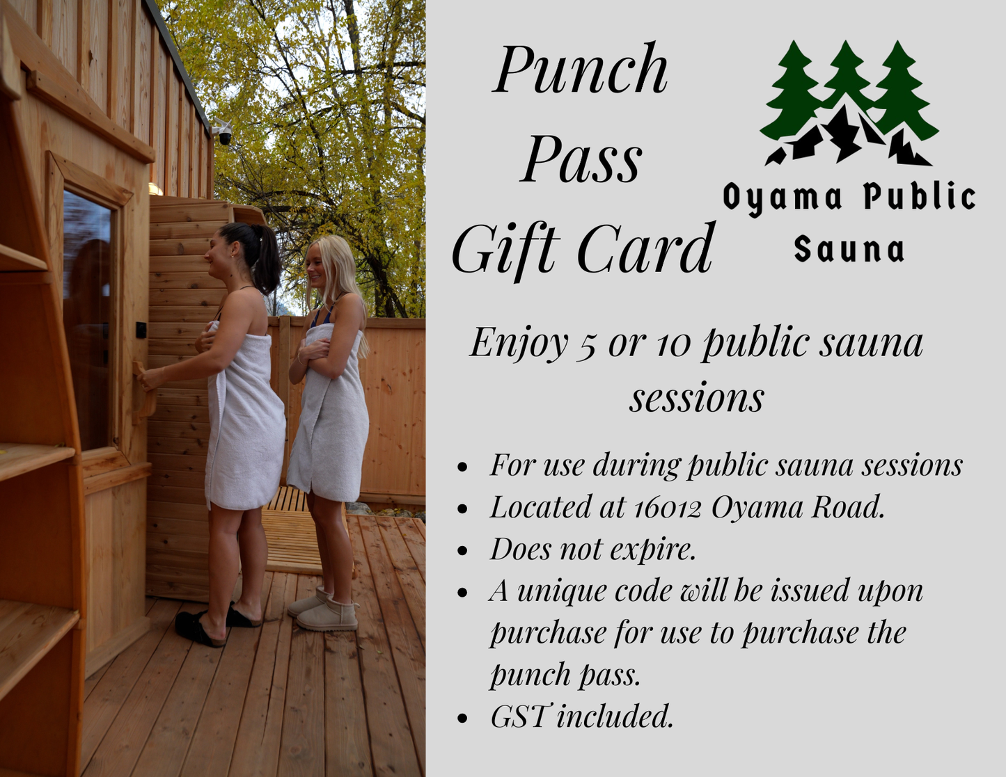 Public Sauna Punch Pass Gift Card – 5 or 10 Sessions