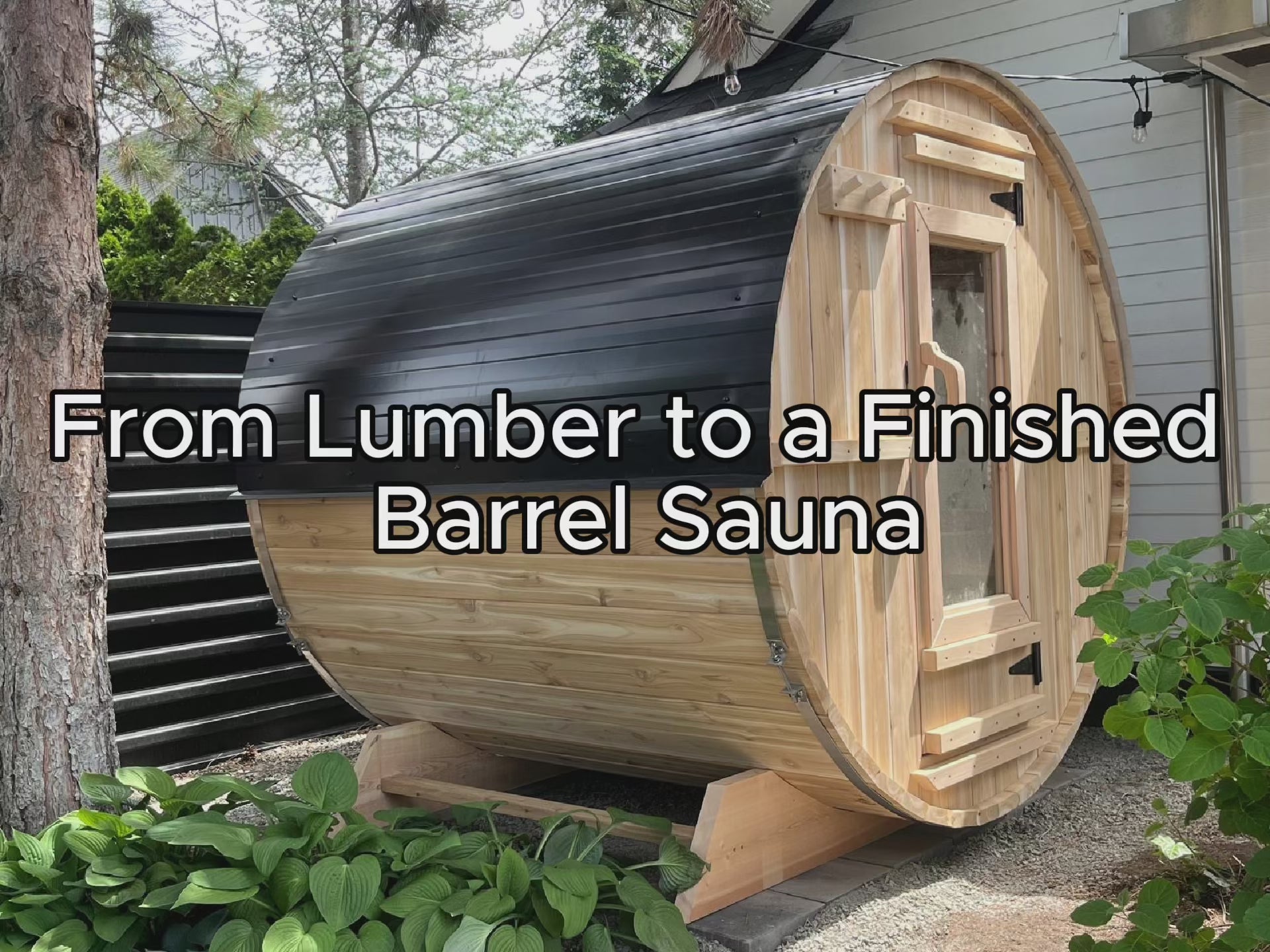 Load video: Step-by-step video guide showing how to design, cut, assemble, and finish a professional-quality barrel sauna